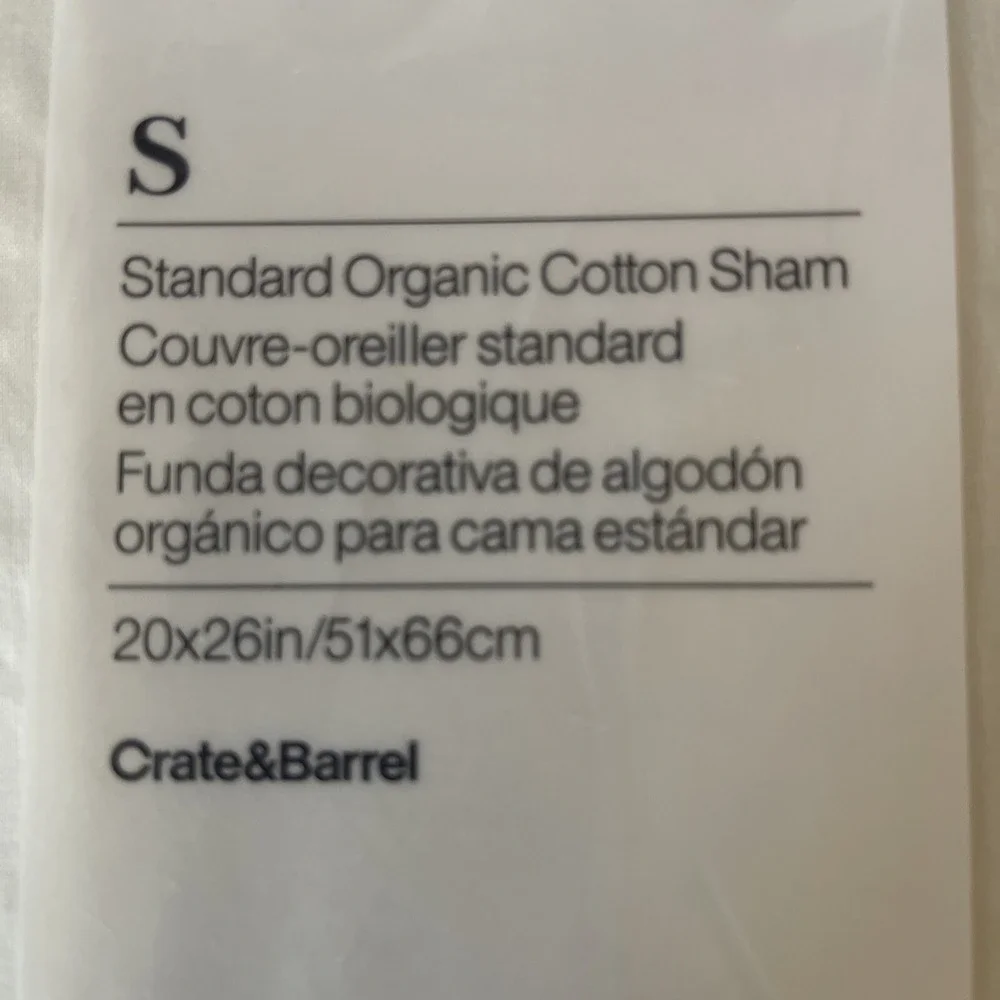 Crate‎ & Barrel Sham Mellow Standard Size Organic Cotton Pearl Ivory New Pillow
